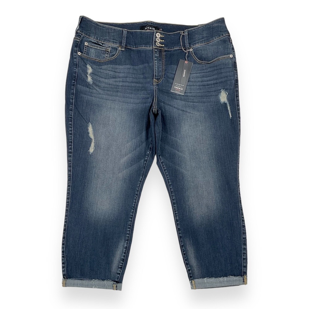 Torrid Jeans Women 24 (42x23.5) Blue Denim Crop Cuffed Jegging Distressed NWT